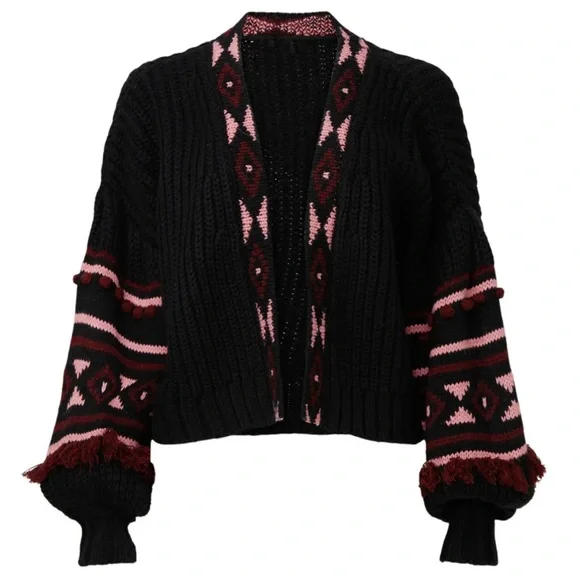 Sachin and Babi Landon Cardigan Womens Small Aztec Puff Bubble Sleeve - Picture 10 of 10